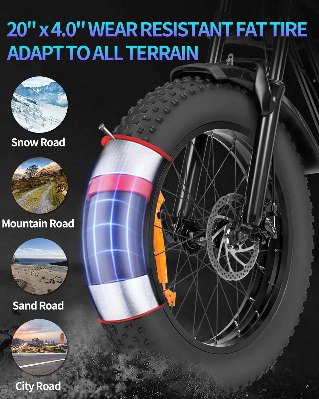 20 Fat Tire 1000W Electric Bike with Removable Battery J133216