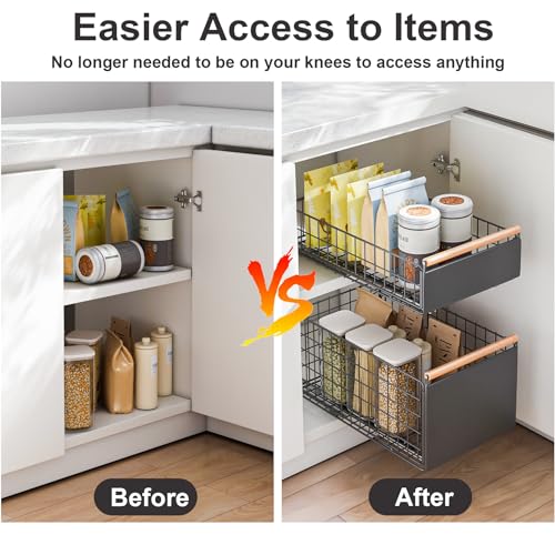 7.8" H Pull Out Cabinet Organizer with Wooden Handle C4079