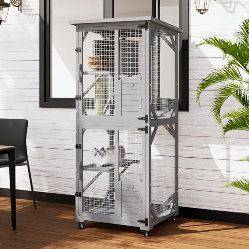 Gray 71" Wooden Cat Cage with Scratching Post J899628