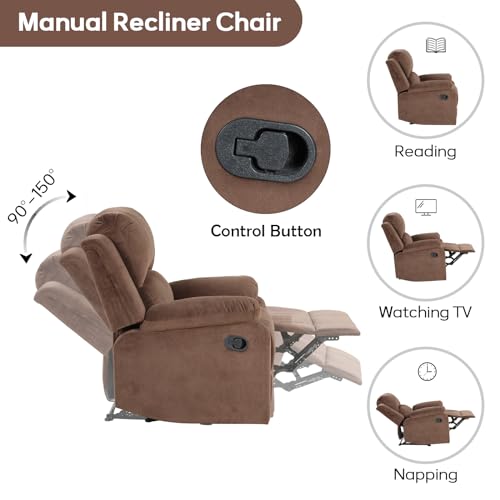 Brown Manual Recliner Chair with Padded Headrest and Armrest B89130