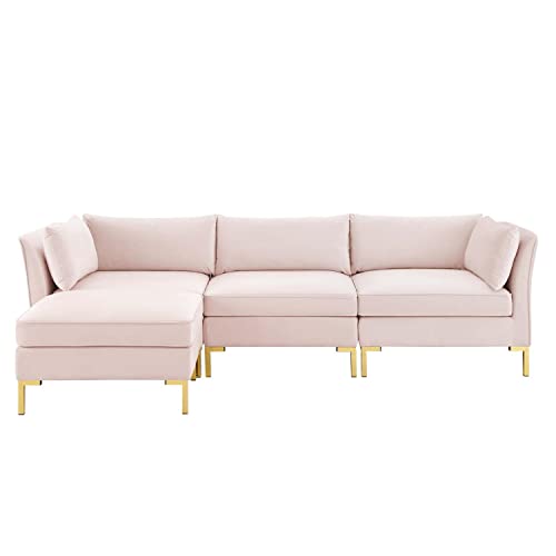 Pink Performance Velvet 5 Piece L-Shape Sectional Sofa C127