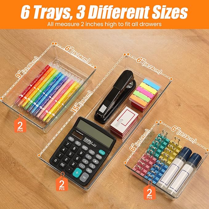 6 Pcs Clear Acrylic Drawer Organizer Set E1461