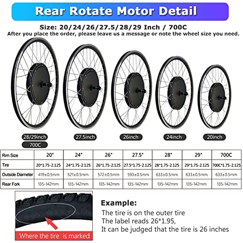 48V 1000W 1500W Rear Drive Hub Motor Ebike Conversion Kit, 27.5inch E97557