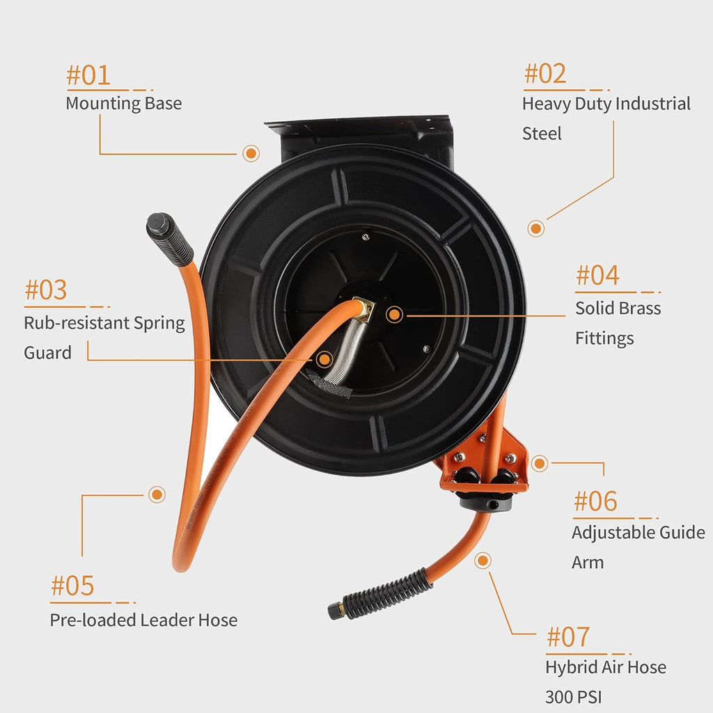 3/8 in. x 50 FT Hybrid Hose Retractable Air Hose Reel Wall Mount O656