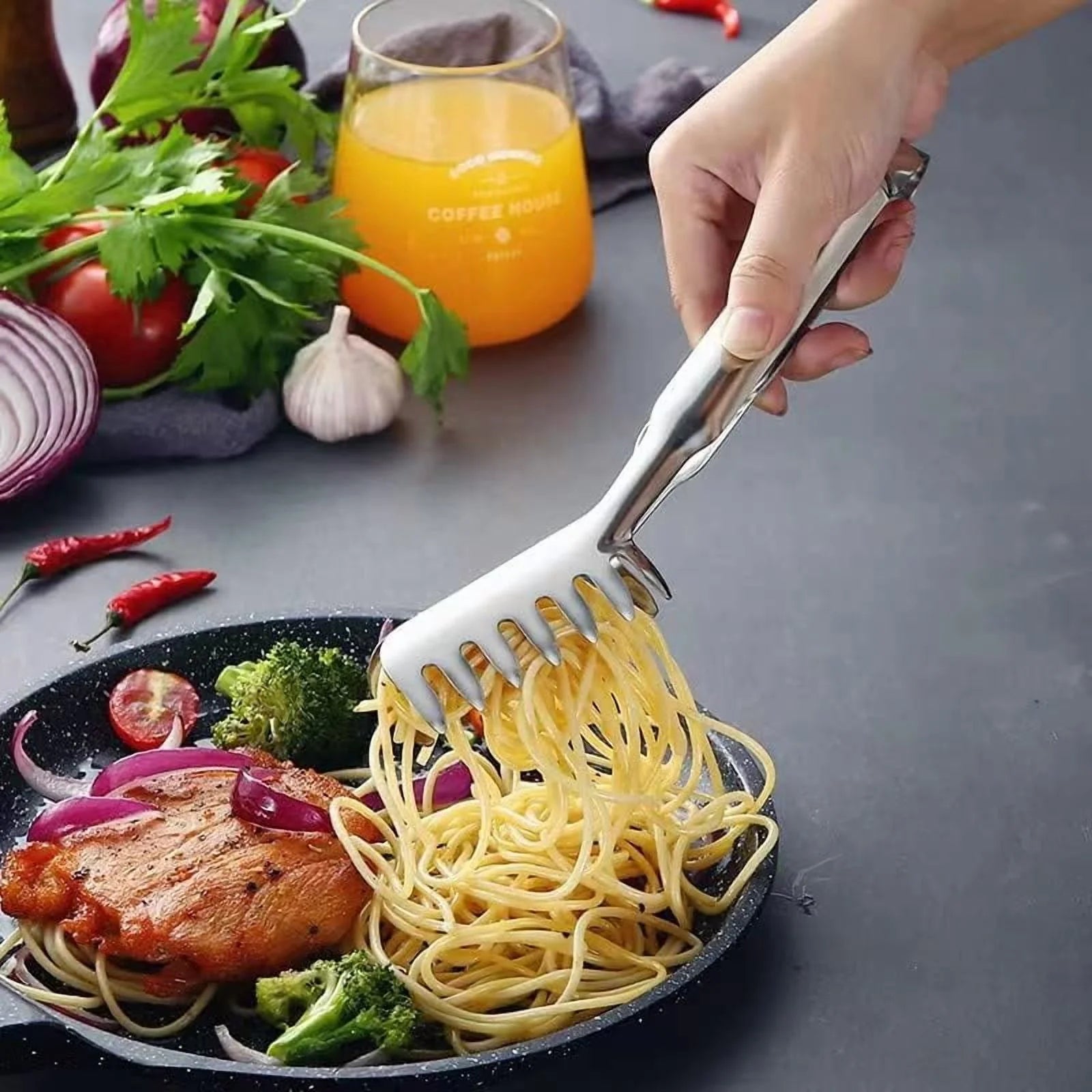 2-Piece Stainless Steel Spaghetti Set with Tongs, 12 Inch R91985
