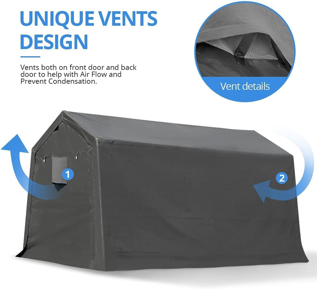 Gray 10x10 ft Heavy Duty Portable Canopy Shelter Carport with 2 Roll up Zipper Doors J865