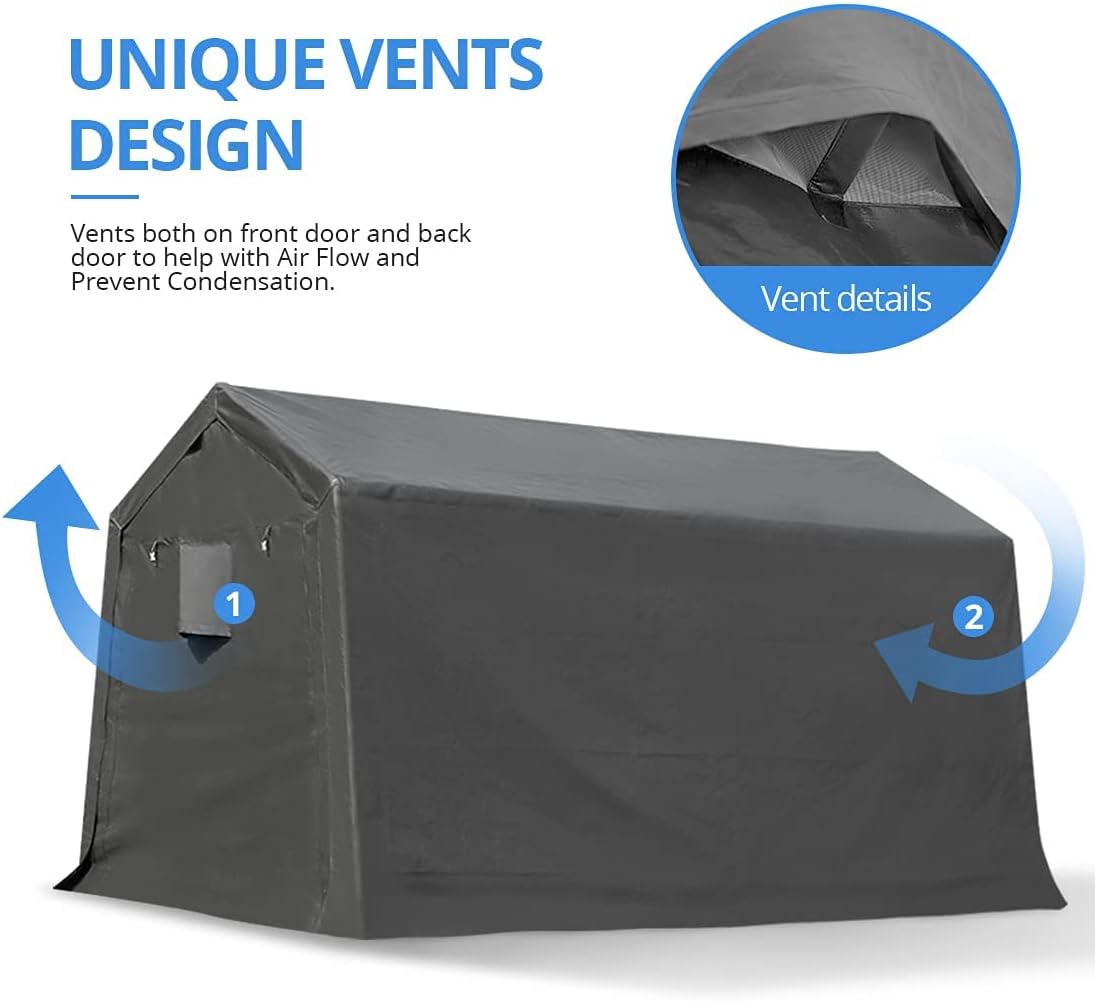 Gray 10x10 ft Heavy Duty Portable Canopy Shelter Carport with 2 Roll up Zipper Doors J865