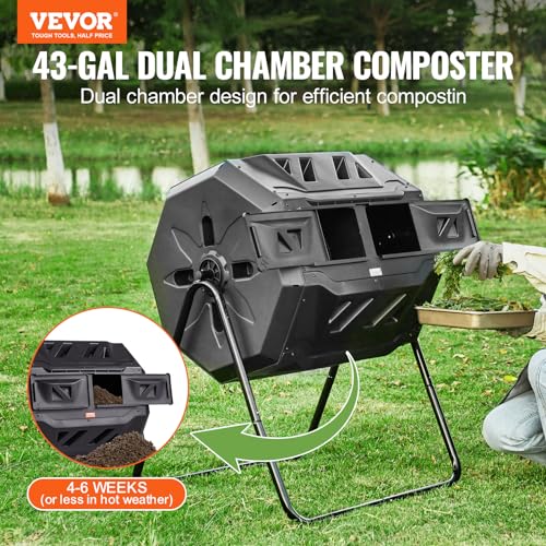 43-Gal Dual Chamber Composting Tumbler with Steel Frame J25416
