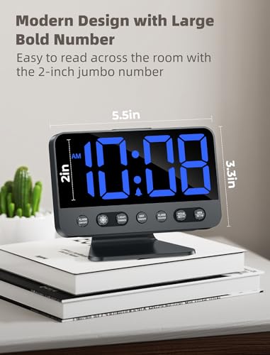 Silver Large Number Alarm Clock with Dimmer and Night Light M89858