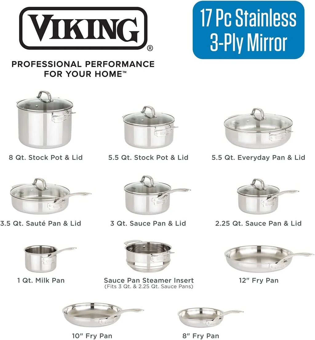 17pc Stainless Steel Cookware Set with Glass Lids Y759828