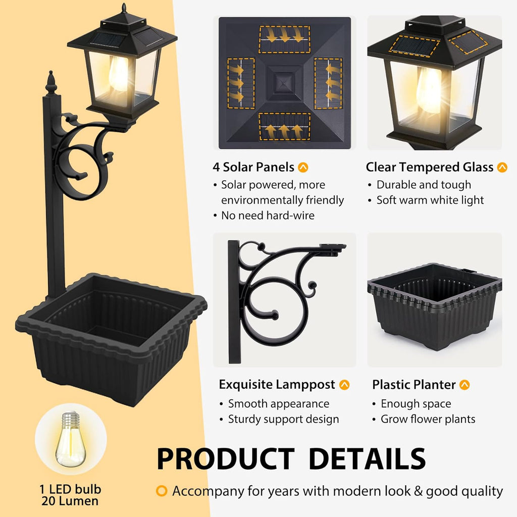 63" Aluminum Solar Lamp Post Lights Outdoor 2 Pack and 2 in 1 Outdoor Solar Lamp Post Light with Planter W1985