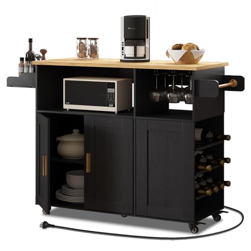 White Rolling Mobile Kitchen Island Cart with Drop Leaf Countertop and 5 Wheels N901