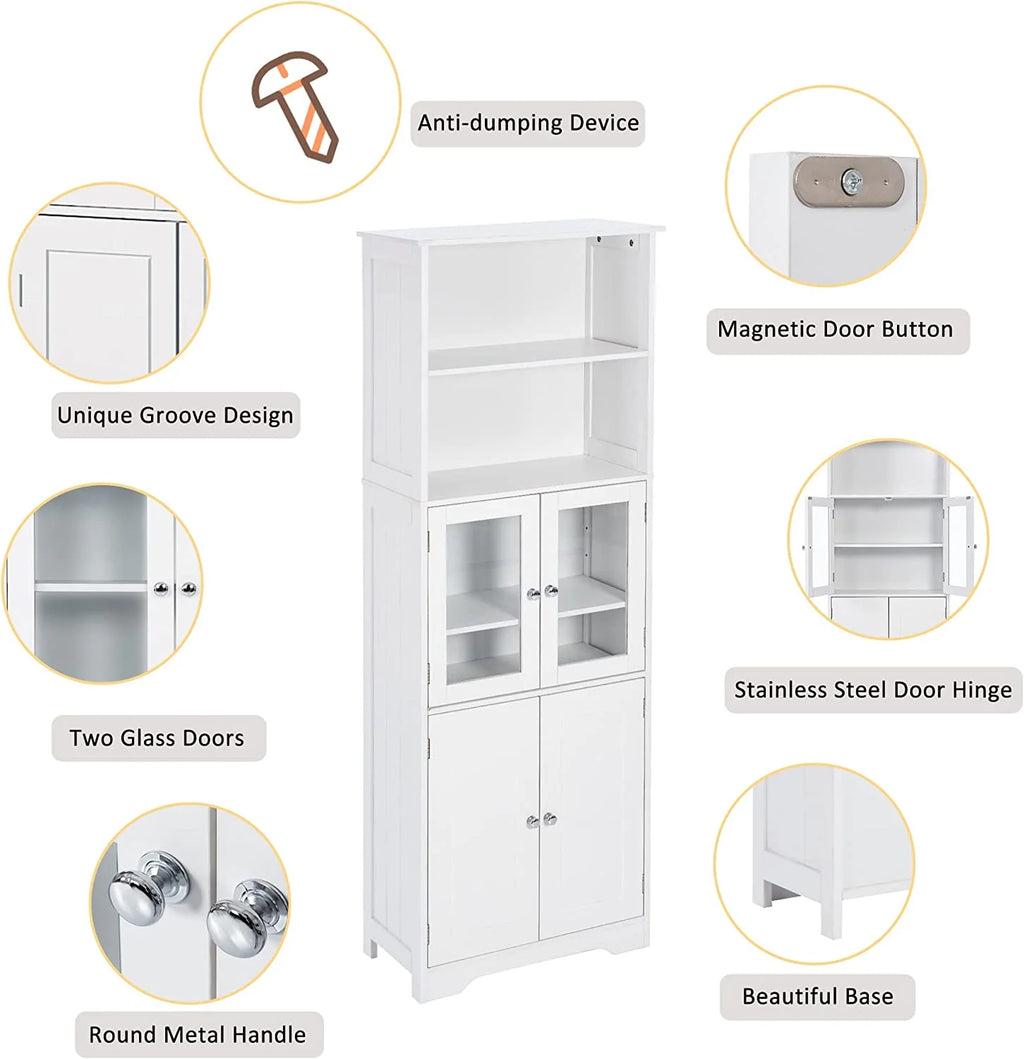 White Storage Cabinet with Glass Doors and Adjustable Shelves Q75575