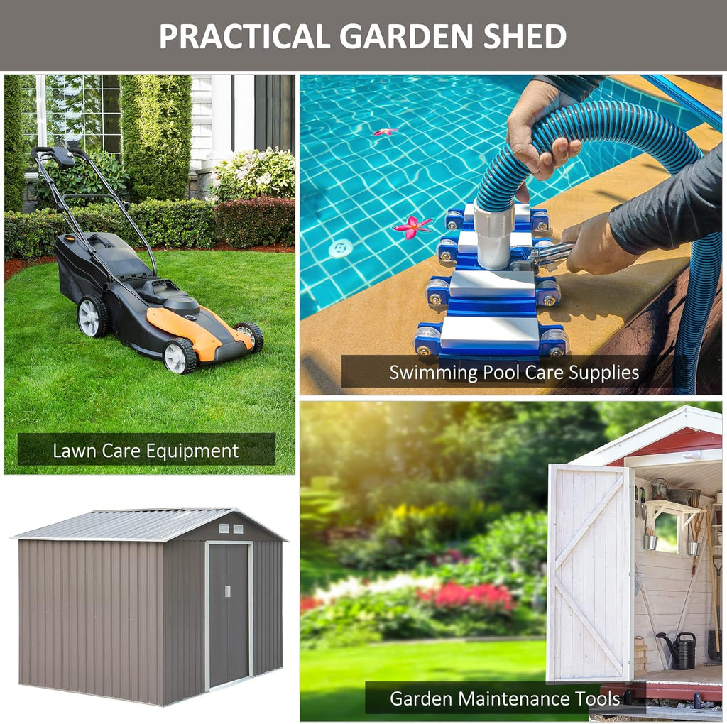 Gray/White Metal Garden Utility Storage Shed B926454