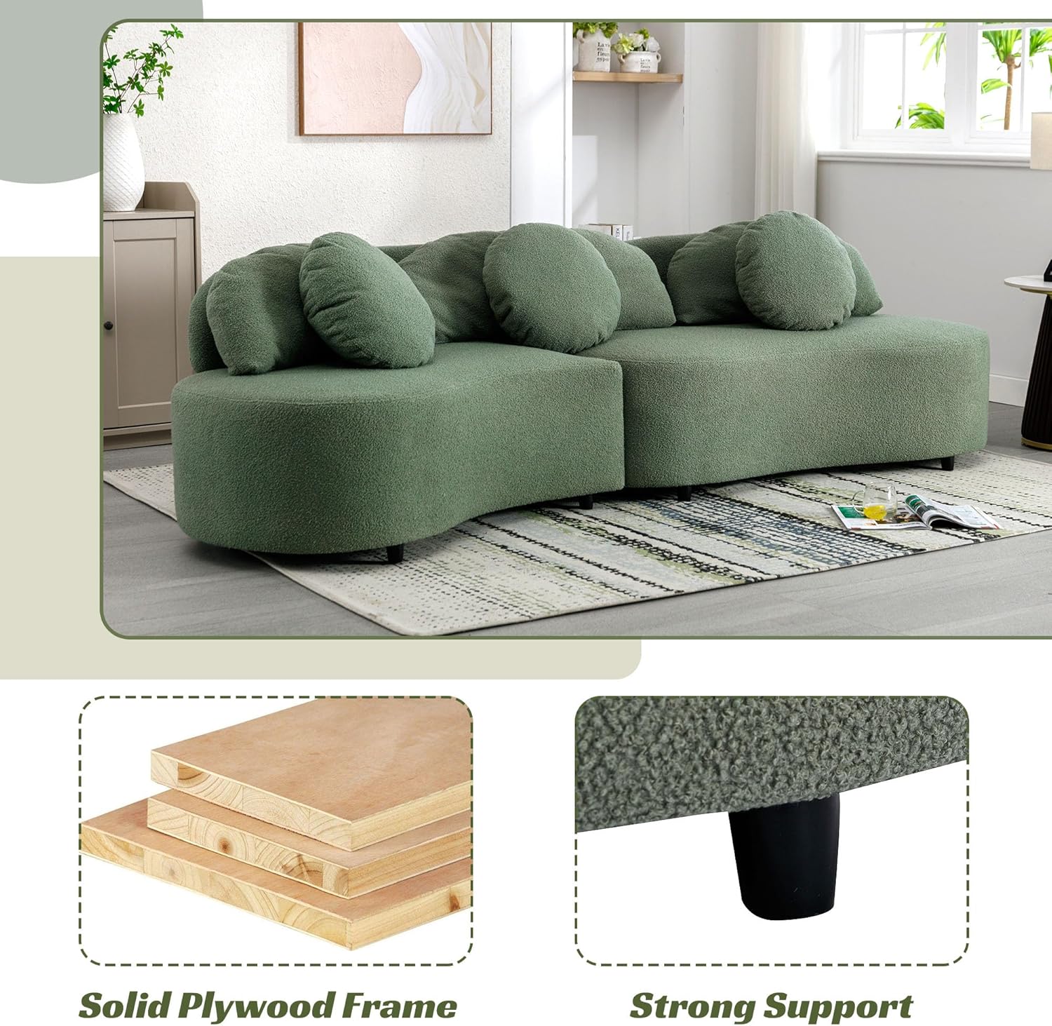 Green Velvet Curved Sectional Sofa G47933