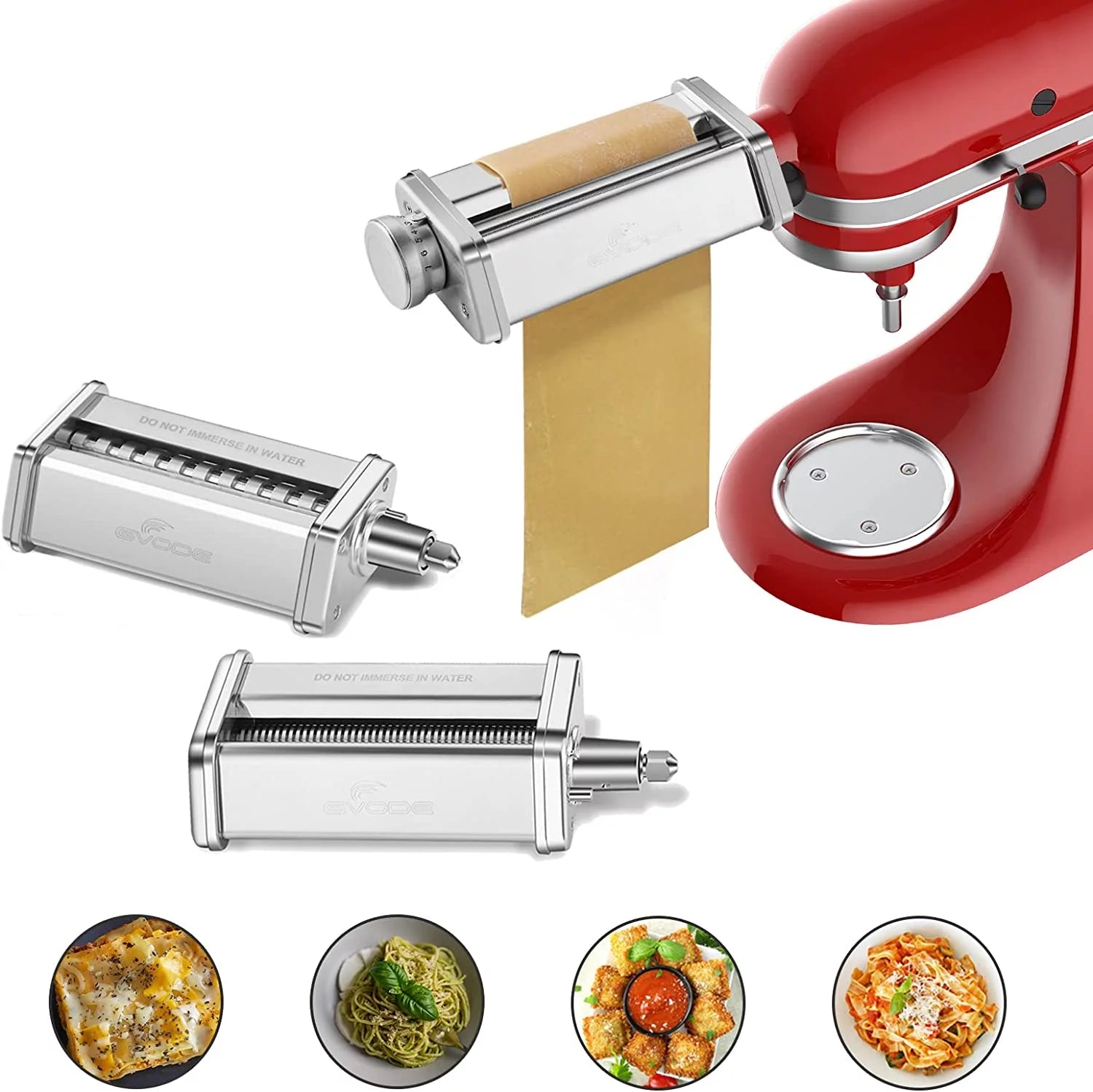 Pasta Attachment for KitchenAid Stand Mixer, Pasta Sheet Roller, Spaghetti Cutter and Fettuccine Cutter Pasta Maker Stainless Steel Accessories 3Pcs P13185
