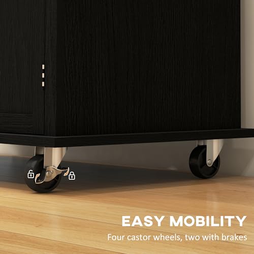 Navy Blue Kitchen Island on Wheels with Rubberwood Top Y70337