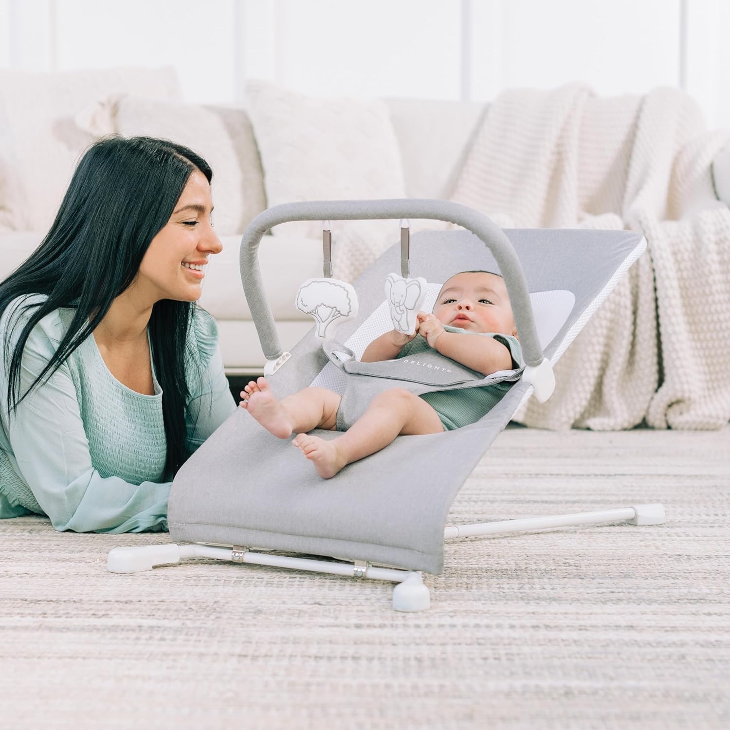 3-Position Recline Pebble Grey Baby Bouncer I68678