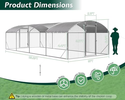 9x25.3x6.4 FT Large Walk-in Chicken Coop with Dome Roof, PE Cover & Wire Mesh K756095