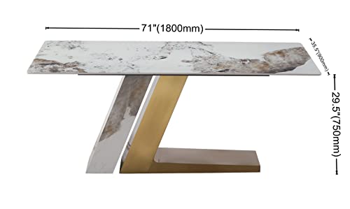 Rectangular Sintered Stone Dining Table with Gold Stainless Steel Base L304