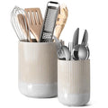 Set of 2 Ceramic Kitchen Utensil Holder, Glaze Marble Gray Y155