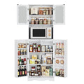 White Tall Storage Cabinet with Microwave Stand and Adjustable Shelves Q553