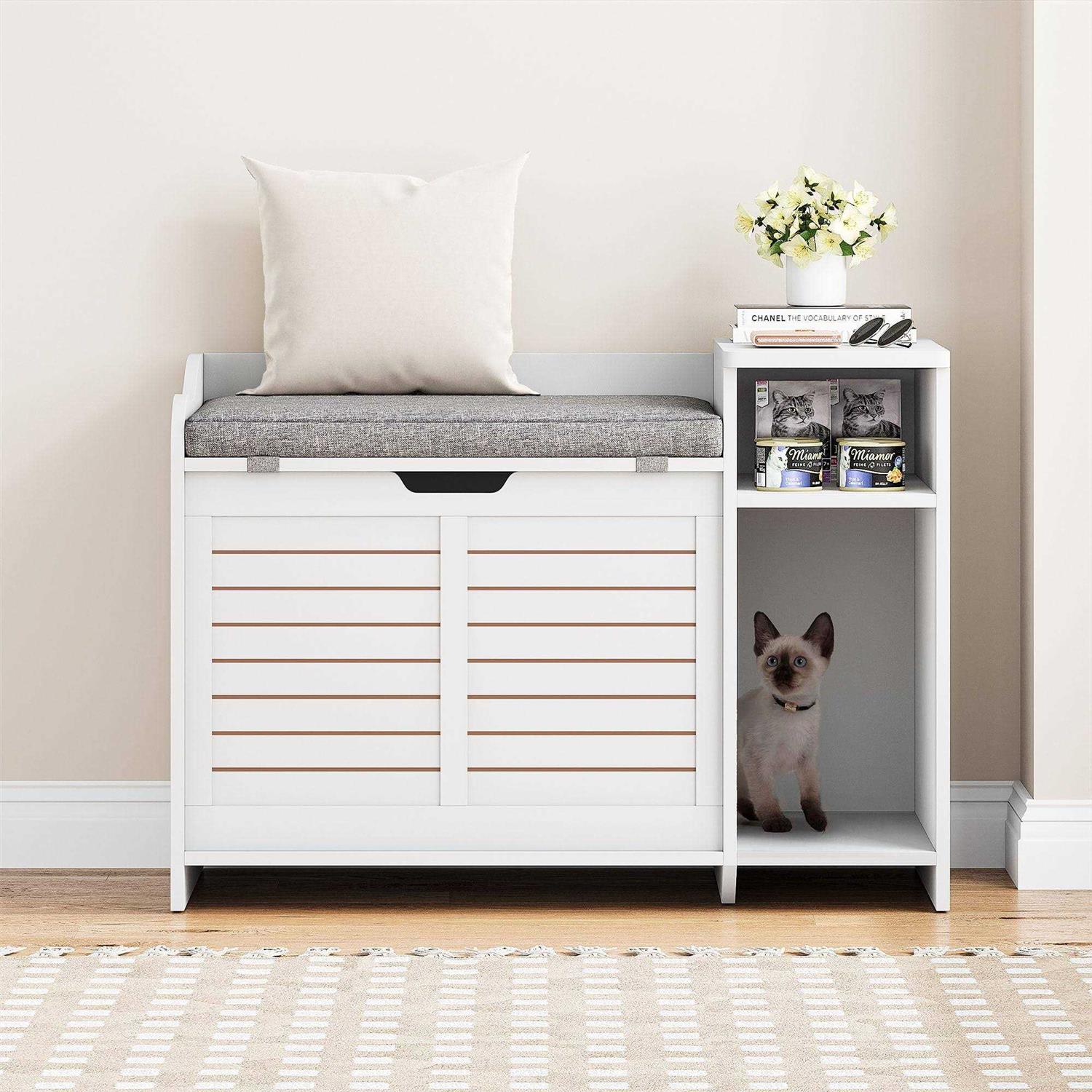 Litter Box Enclosure with Top Opening with Cushion Cat Litter Box Furniture C926059