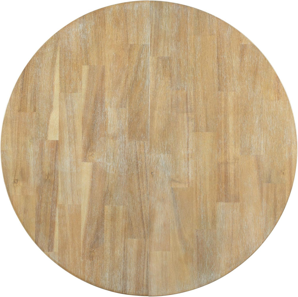 Natural Wood Wash Round Extendable Dining Table with Leaf X264