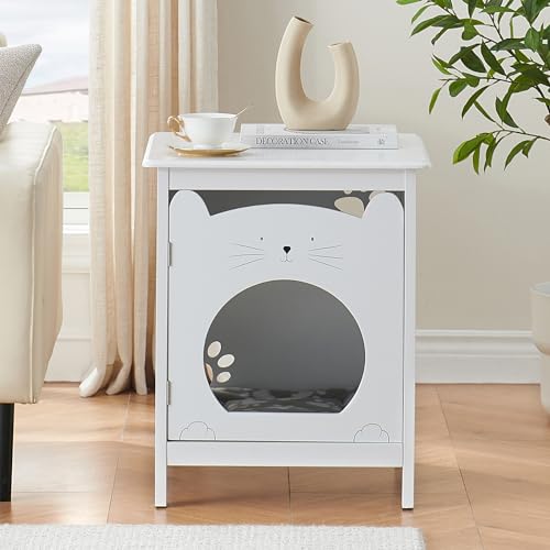 Cat Litter Box Enclosure, Hooded Hidden Pet Box, Pet Cabinet Side Table F65960
