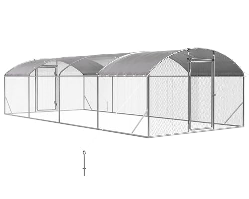 9x25.3x6.4 FT Large Walk-in Chicken Coop with Dome Roof, PE Cover & Wire Mesh K756095