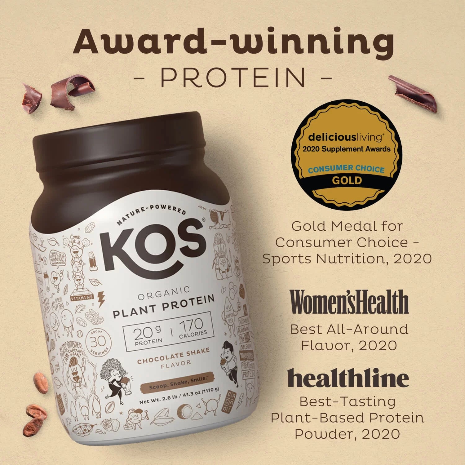 Chocolate Organic Pea Protein Powder, 30 Servings V890