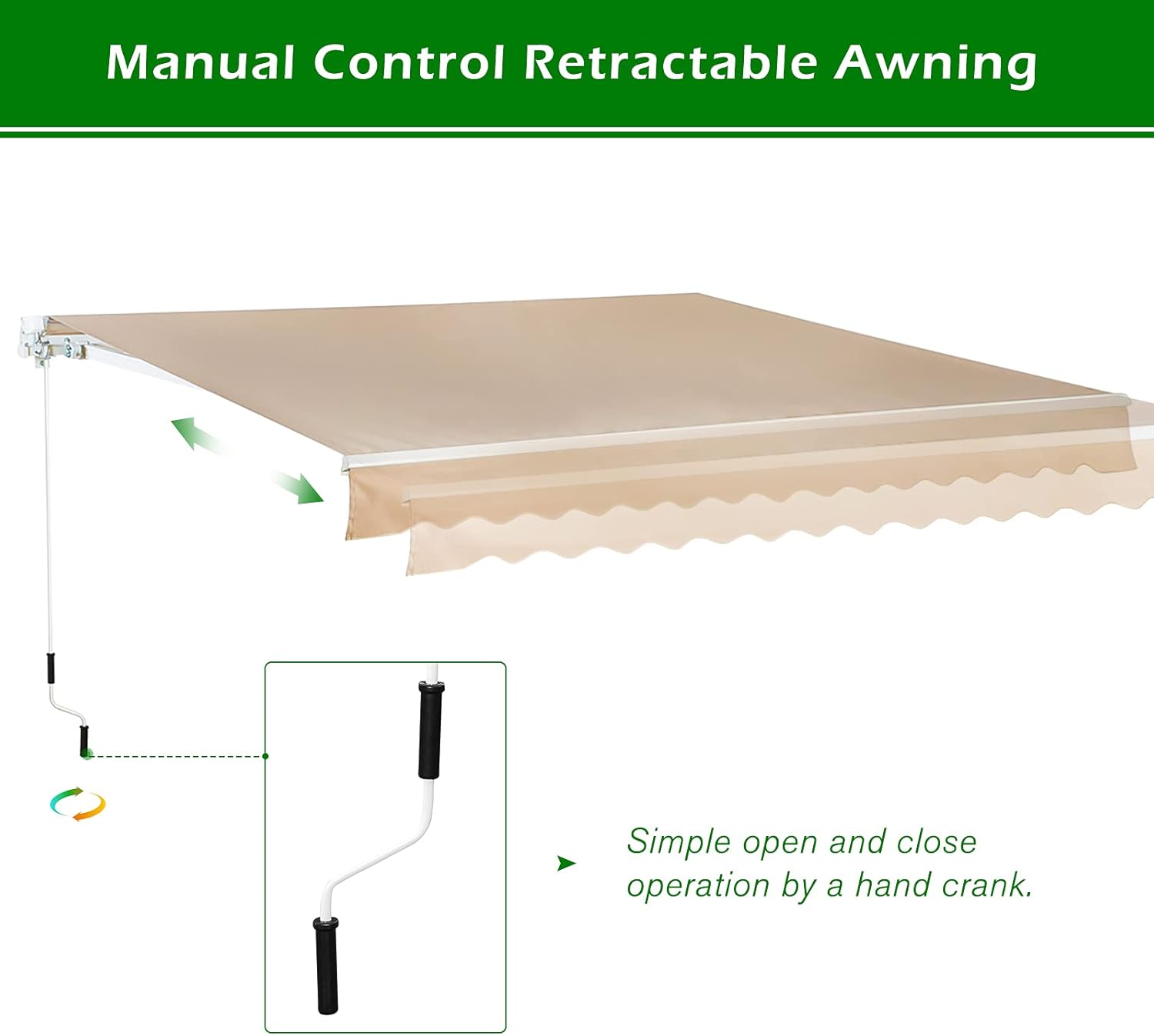 Beige Retractable Patio Awning with Manual Crank Handle O71820