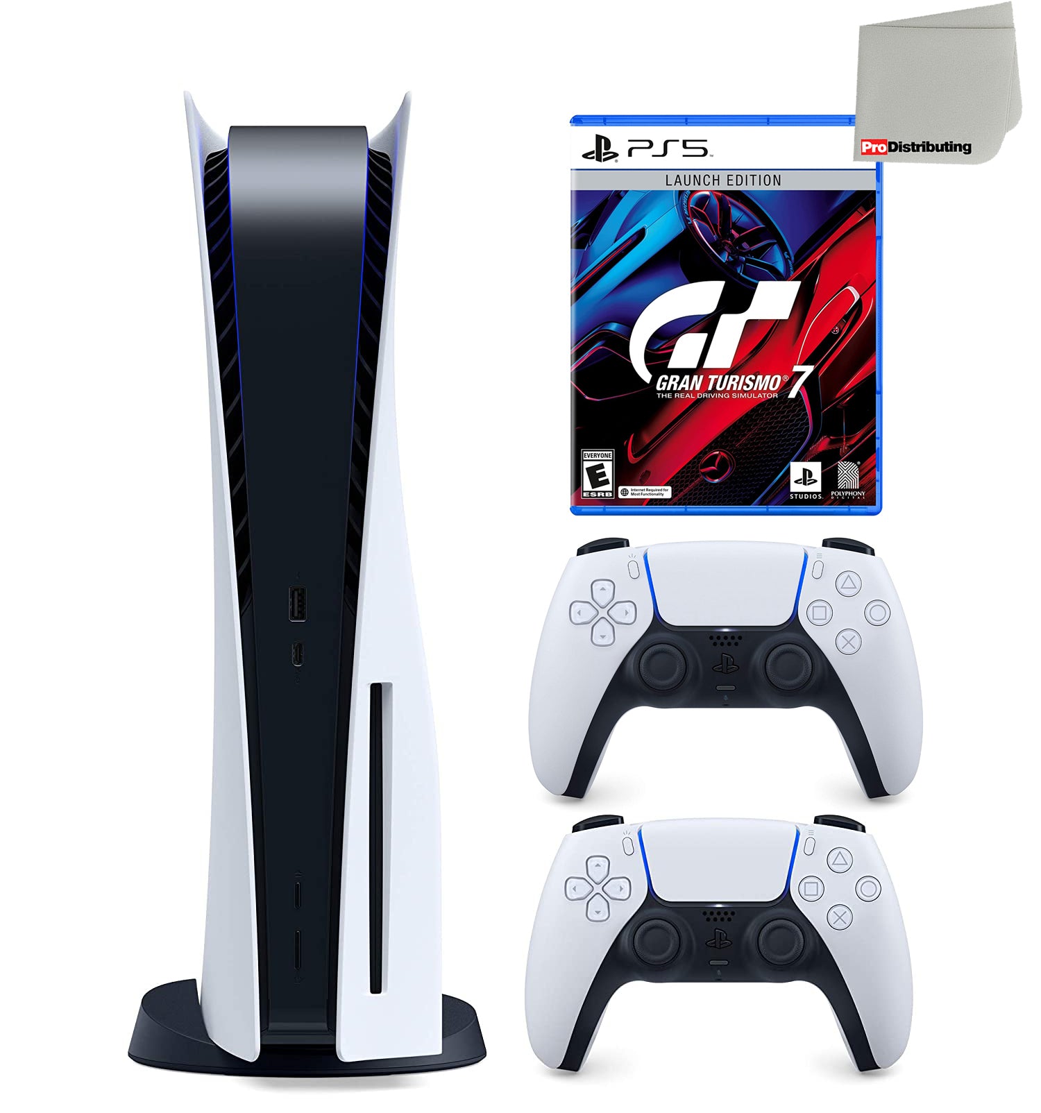 Playstation 5 Disc Version Console with White Controller and Gran Turismo 7 Bundle with Cleaning Cloth R21039