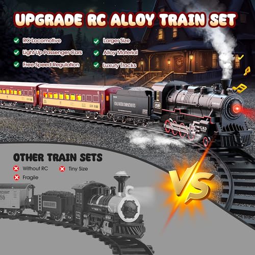Train Set with Steam Locomotive, Light Up Cars and Tracks U9326