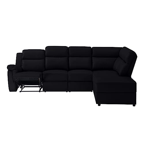 Beige L-Shaped PU Leather Reclining Sectional Sofa with Console Storage and Cup Holders R9076
