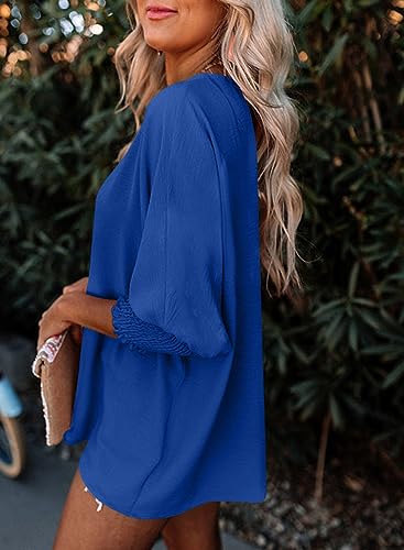Womens 3/4 Sleeve V Neck Loose Fit Tops T65617