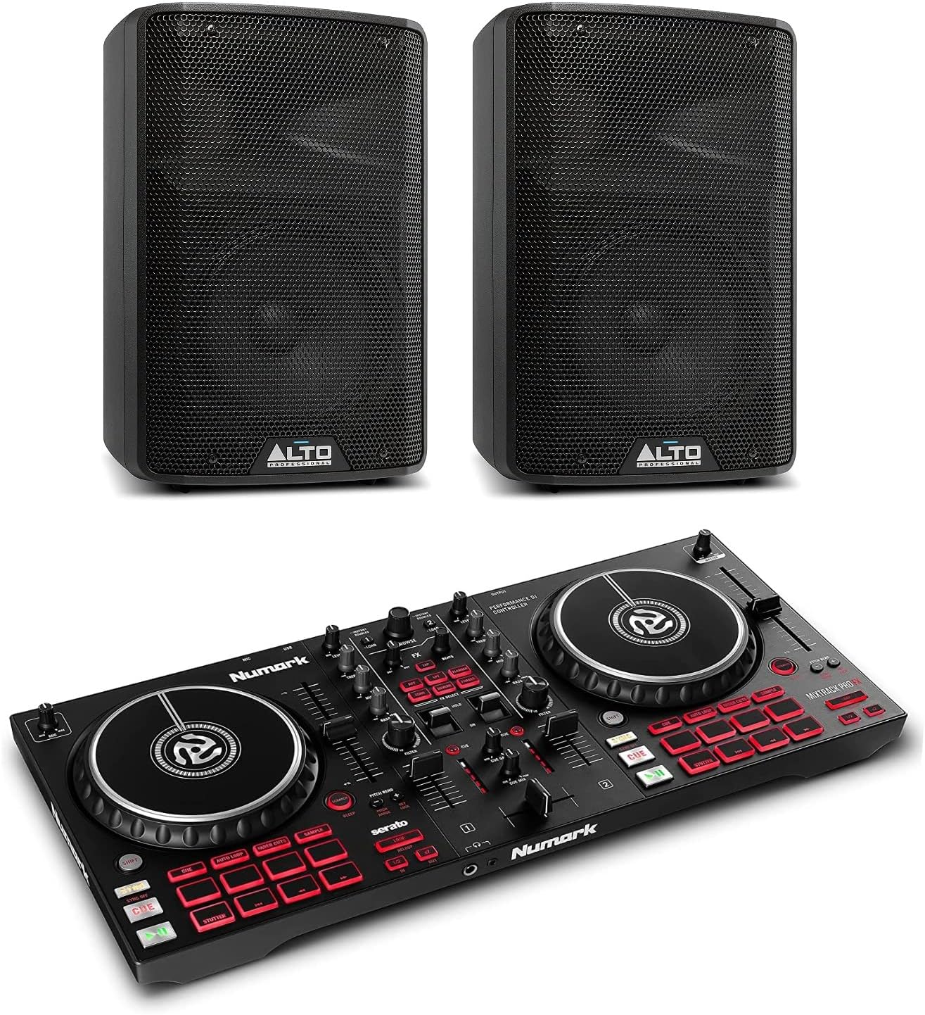 DJ Controller with FX Paddles and 2x 350W Active PA Speaker with 8" Woofer E272