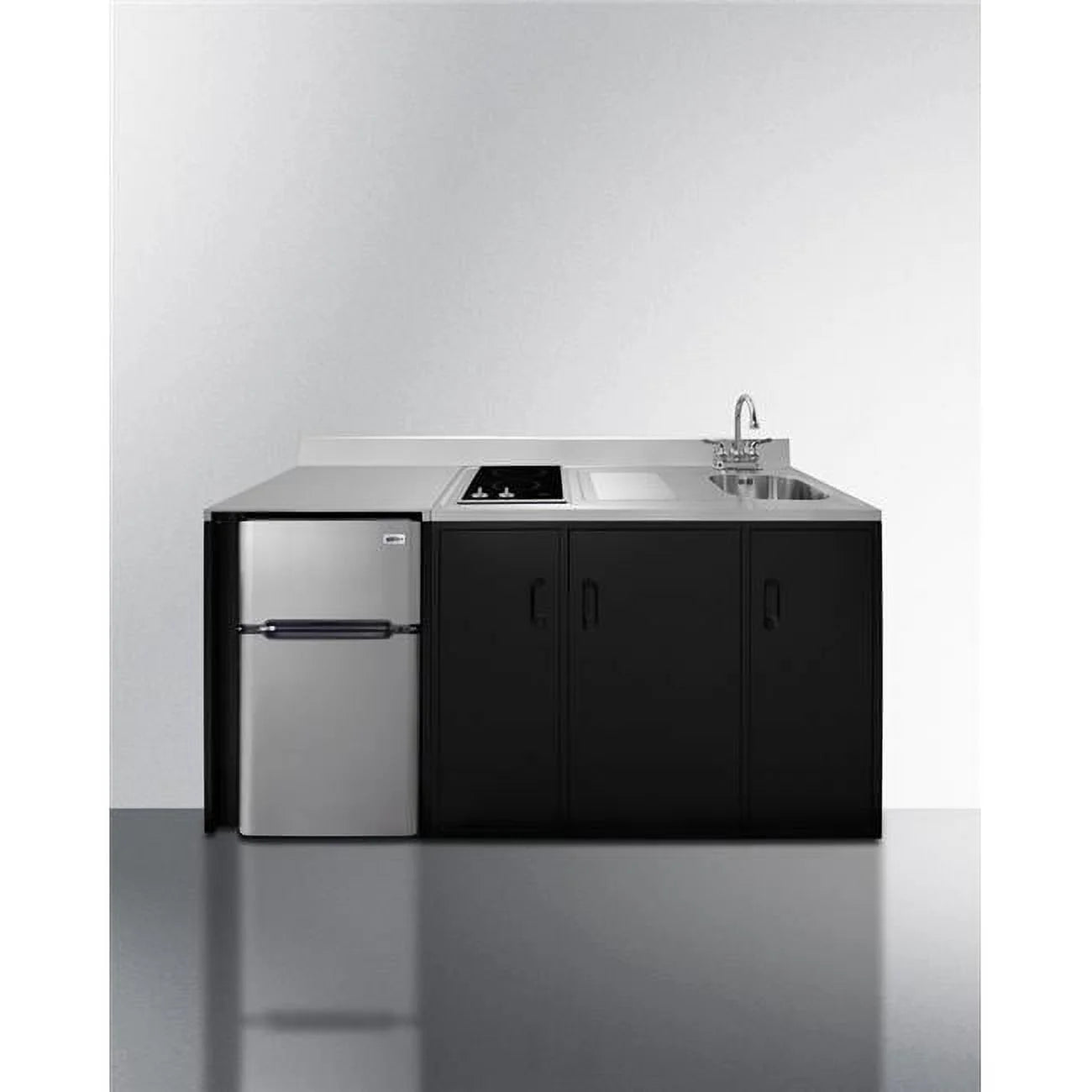72 in. Wide All-In-One Kitchenette - Black & Stainless Steel L53280
