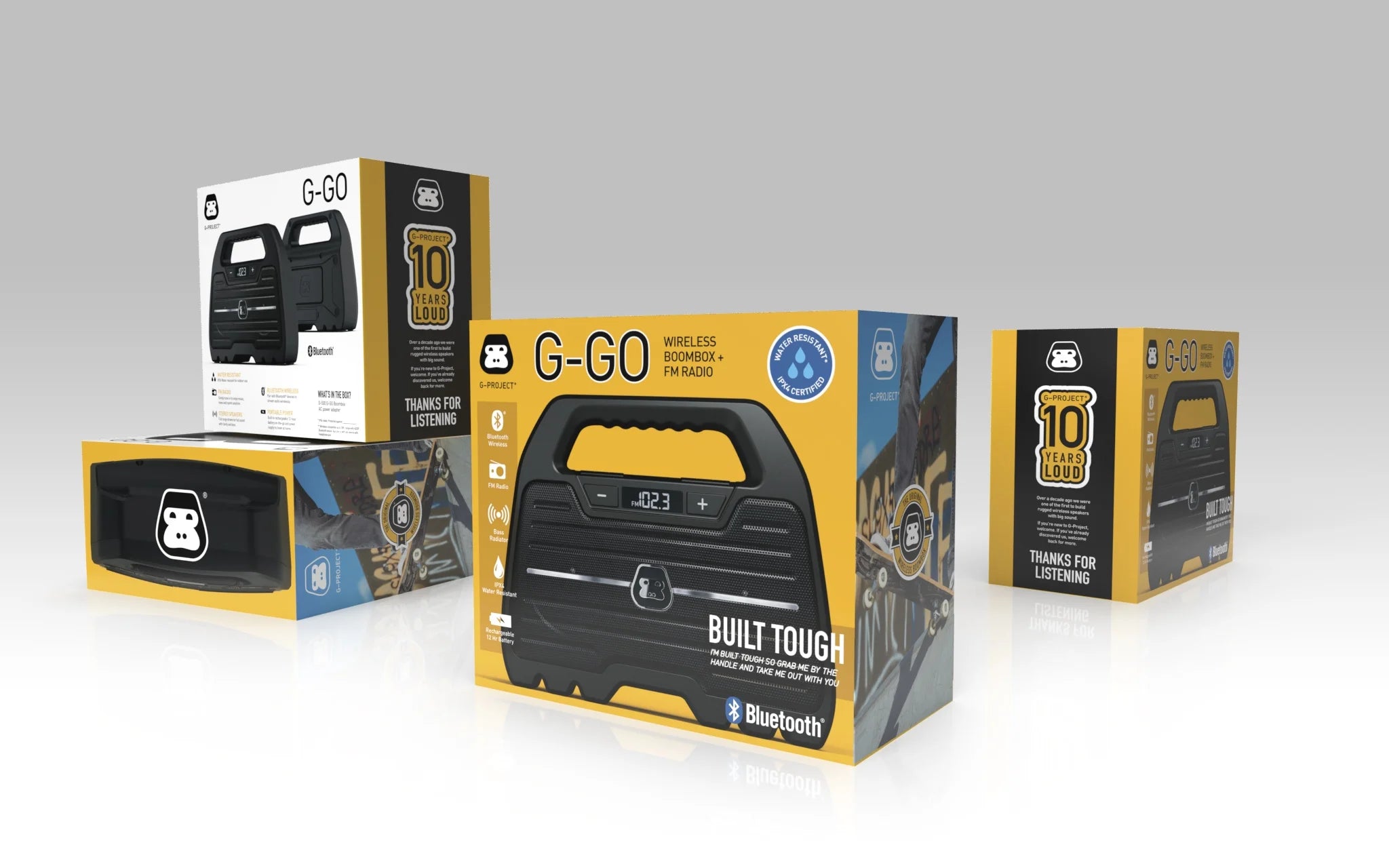 Rugged Water Resistant Portable Bluetooth Wireless Boombox Speaker with FM Radio Rechargeable Battery and USB Phone Charger D121