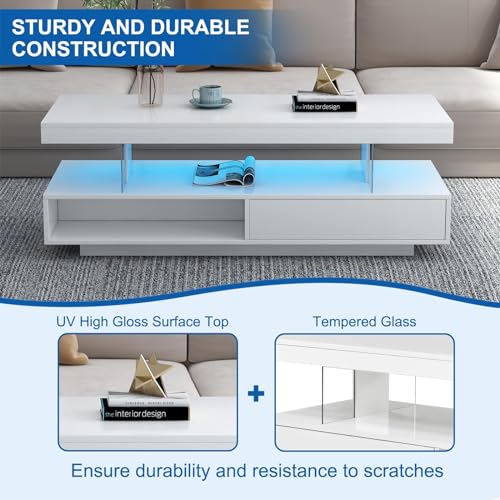 Black LED Coffee Table with Storage and Sliding Drawers Y819