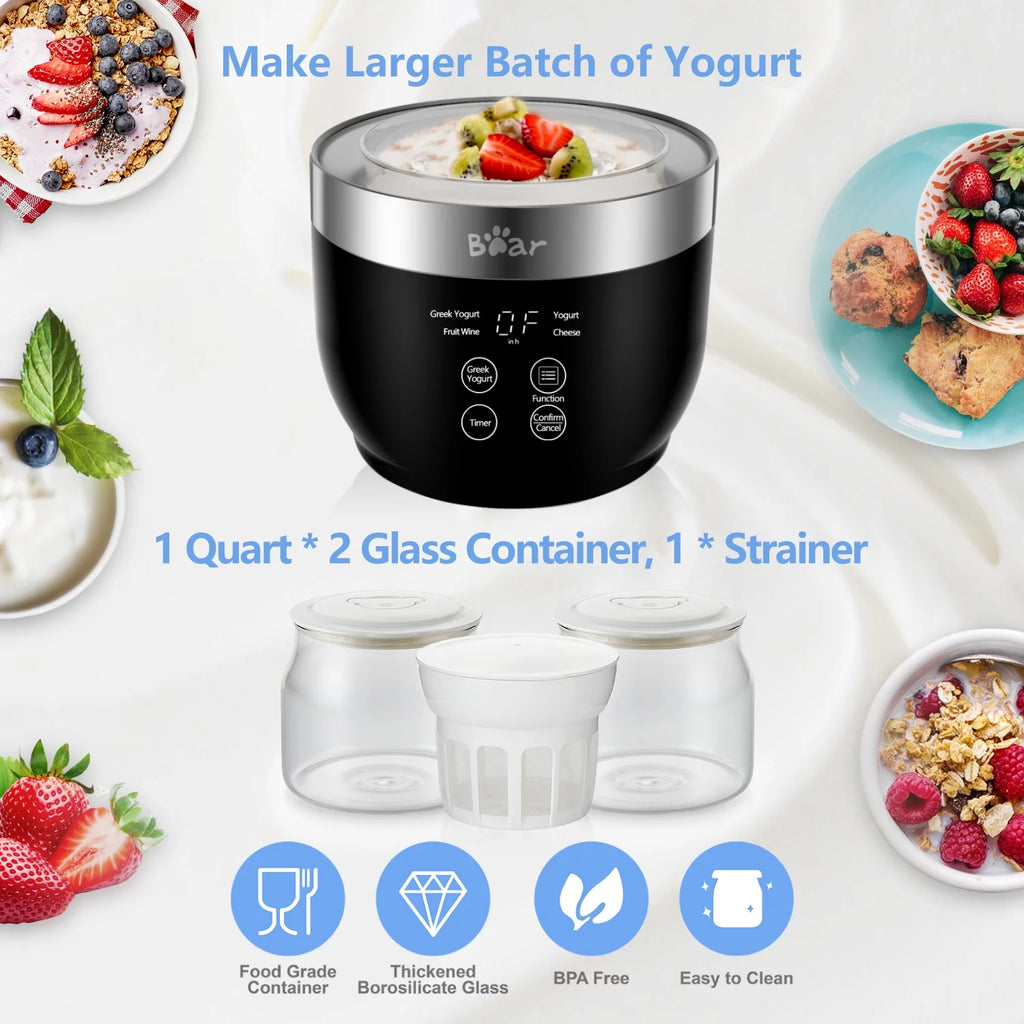 Greek Stainless Steel Yogurt Maker 2 Glass Jars B63551