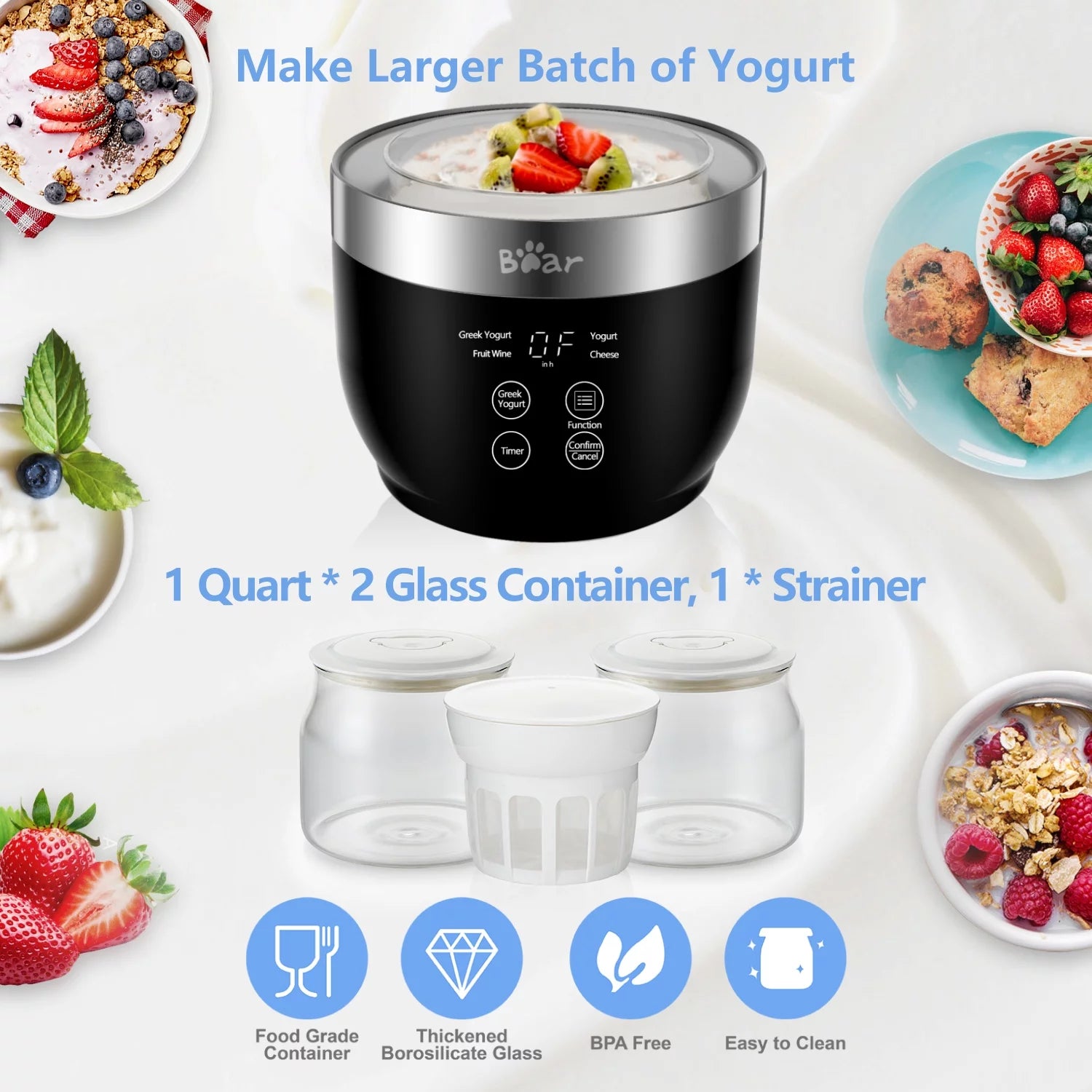 Greek Stainless Steel Yogurt Maker 2 Glass Jars B63551