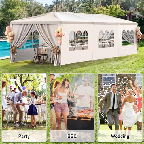 White 10x30 Heavy Duty Party Tent with 8 Removable Sidewalls J683625