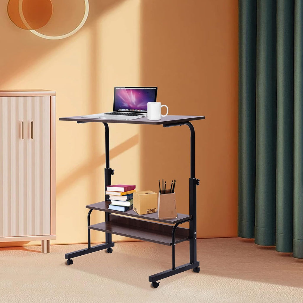 2-Layer Height Adjustable Mobile Laptop Desk Cart with Wheels X161004