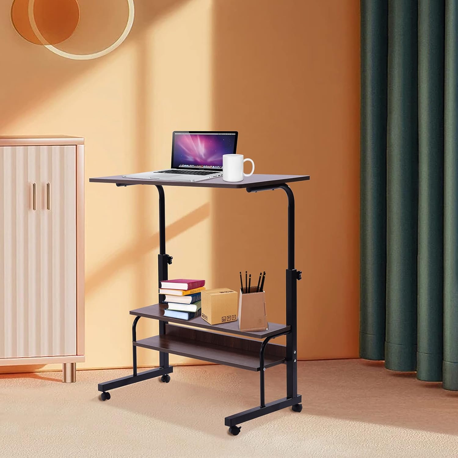 2-Layer Height Adjustable Mobile Laptop Desk Cart with Wheels X161004