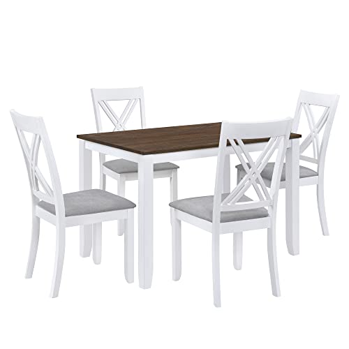 5-Piece Wood Dining Table Set with 4 Upholstered Chairs (Blue) T885