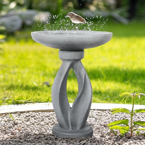 25.5 Inch Wood-Look Concrete Bird Bath W15614