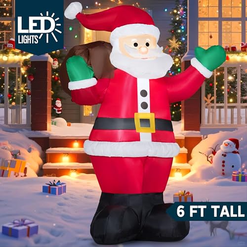 6 FT Christmas Inflatable Santa with Gift Bag with Build in LEDs C2491