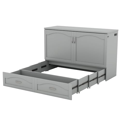 Queen Grey Solid Wood Murphy Bed with Drawer X629743