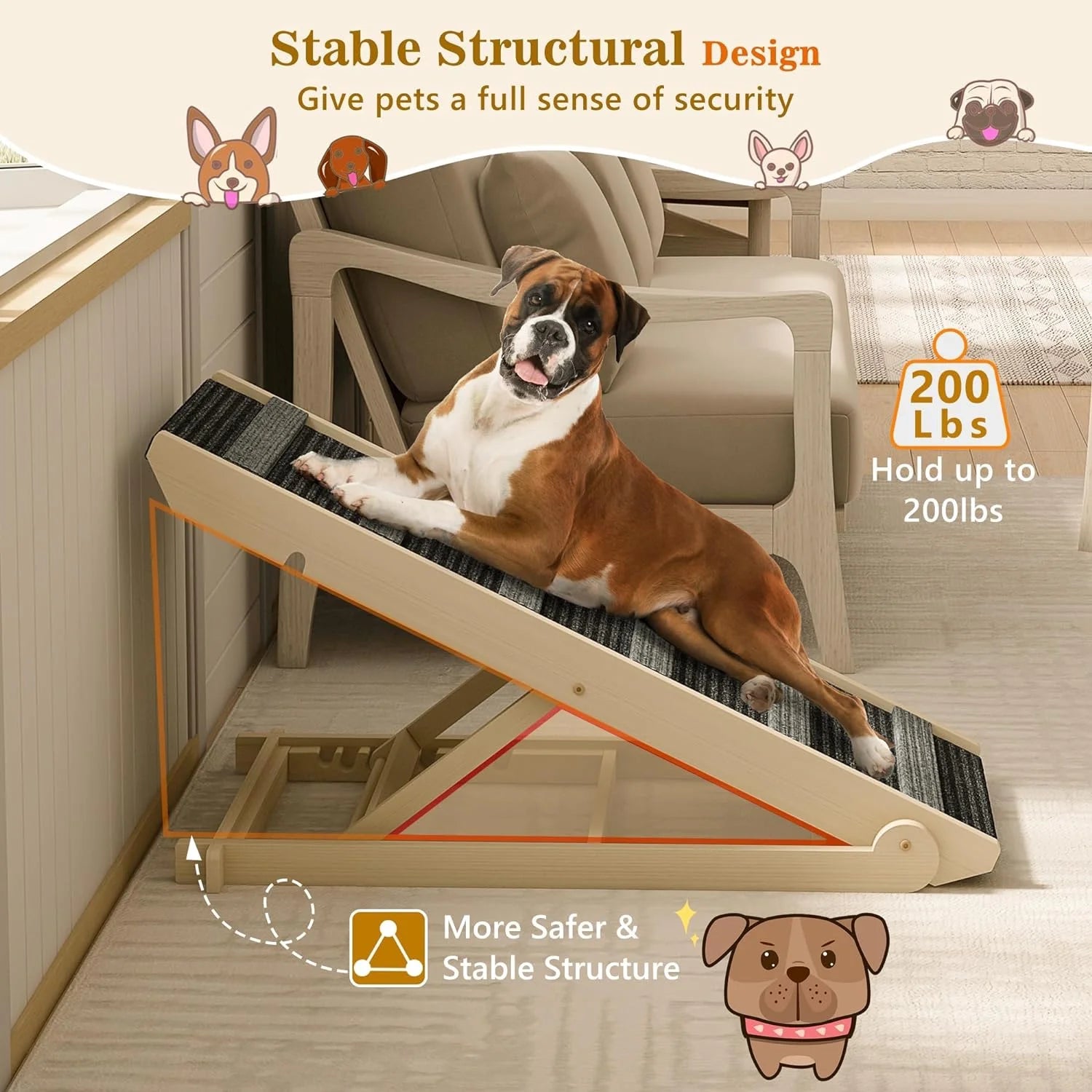 Portable Pet Ramp with 7 Adjustable Heights, Non-Slip W742